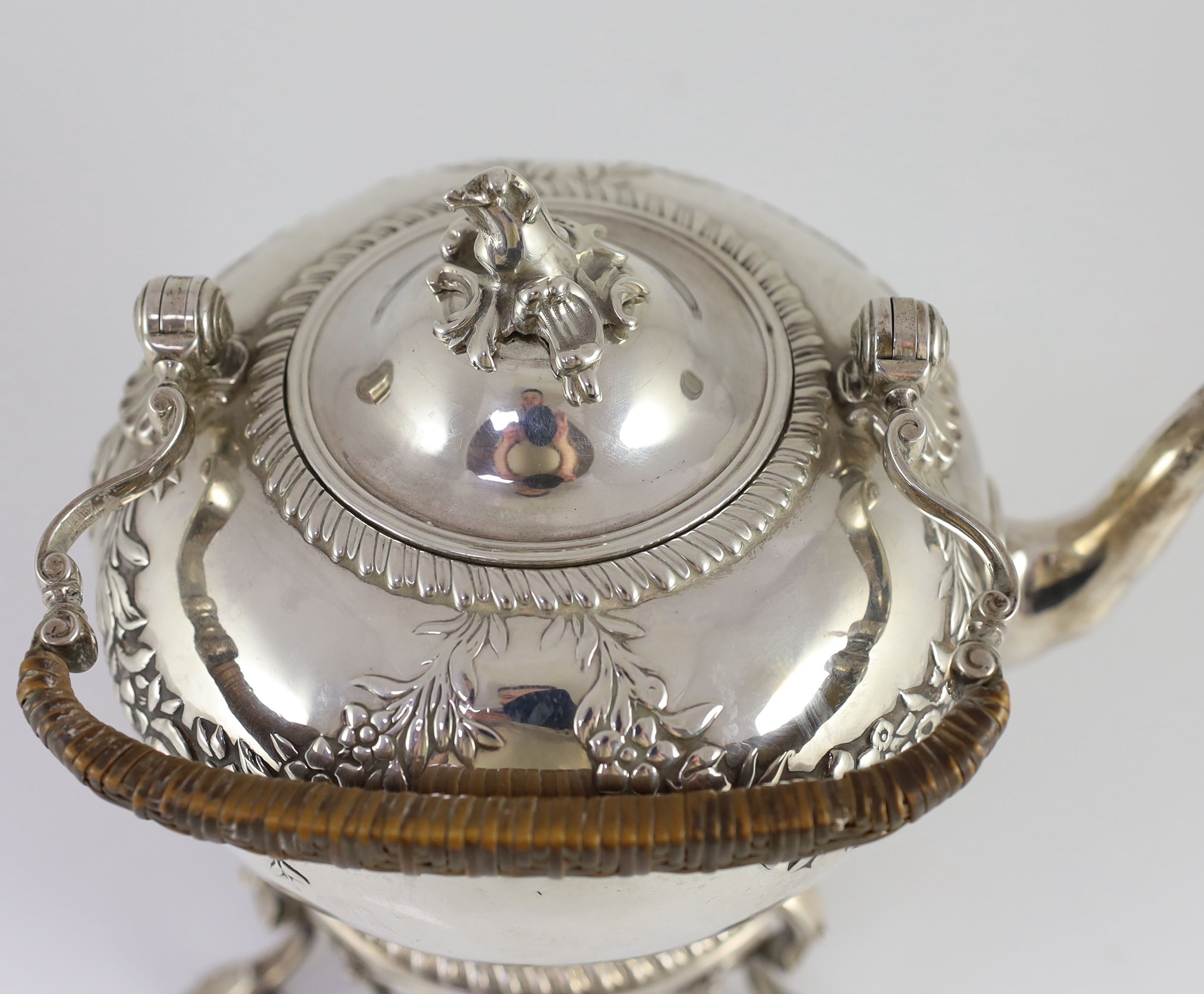 A George II silver spirit kettle on stand with burner, by Paul Crispin